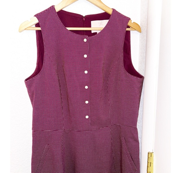 GAL MEETS GLAM Plus The MEG PolkaDot Jacquard Fit & Flare Dress WINE SZ: 14 - Picture 3 of 16